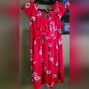Floral Red Dress‎ Womens